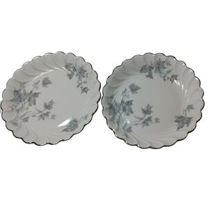 Haviland Limoges Mistral Small Plates Scallop Blue Leaves Silver Trim Lot of Two